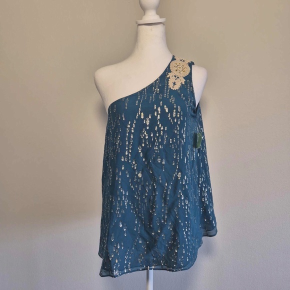 Lily Pulitzer NWT Inky Tidal Fish Clip Sienne Silk Metallic Draped Top US 8 - Picture 2 of 11